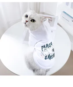 Detailed view of white cat hooded sweatshirt with cute peace dove graphic and letters.