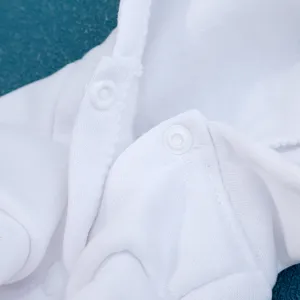 White hooded cat sweatshirt with convenient snap buttons, soft pet apparel for kittens.