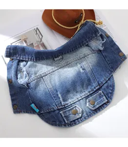 Dog denim vest gradient blue pet clothes with leash ring for small medium dogs puppy coat