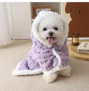 Accogliente coperta con cappuccio per animali pile caldo mantello cani piccoli viola inverno