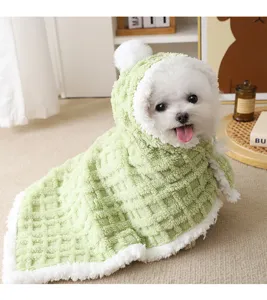 Mantello in pile verde per cani coperta calda invernale per cuccioli con cappuccio animale domestico