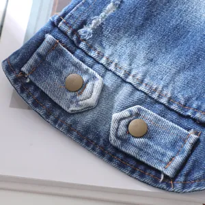 Pet denim vest jacket for small medium dogs, gradient blue dog clothes with pocket details.