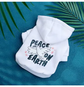 White pet hoodie cat clothes cute peace dove embroidered pet apparel dog winter sweatshirt