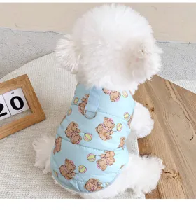 Thickened warm pet cotton vest with cute bear print for small dogs autumn winter.