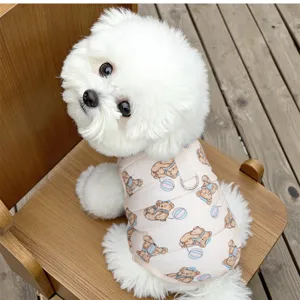 Thickened warm pet cotton vest with cute bear print, comfortable winter apparel for small dogs.