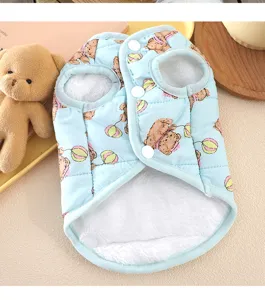 Thickened warm pet cotton vest for small dogs, cute bear print winter puppy warm clothing