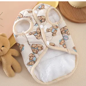 Thickened warm pet cotton vest for small dogs, cute bear print winter puppy clothes.