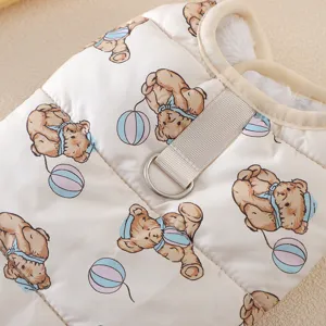 Thickened warm pet winter vest for small dogs, cute teddy bear print puppy cotton padded jacket