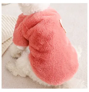 Cute pink fuzzy dog hoodie winter warm fleece pet clothes for small dogs comfortable wear