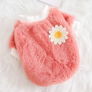 Cute Pet Fleece Clothes Winter Warm Puppy Coat Thickened Daisy Floral Two Leg Dog Apparel Soft Comfortable Pet Outfit