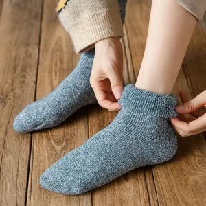 Thickened warm woolen socks for women winter fleece lined vintage vertical stripe thermal socks