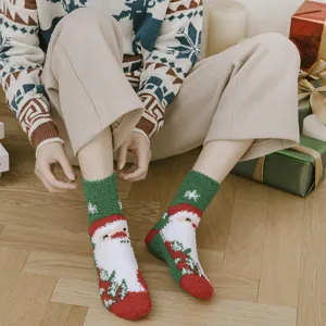 Chaussettes femme Noel polaire corail pelucheuses epaisses chaudes hiver chaussons mignons