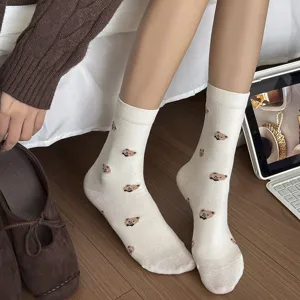 Calzini da donna con stampa orsetto carino, calze in cotone morbido per primavera e autunno.