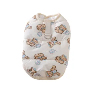 Thickened warm pet winter vest with cute bear print, comfortable dog cotton coat for small dogs.