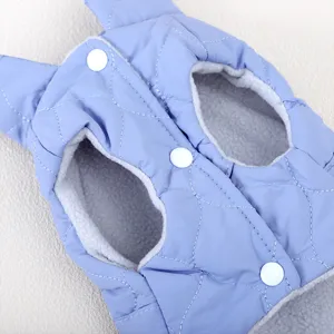 Blue autumn winter pet cat warm vest with cute bunny ears and fleece lining main view