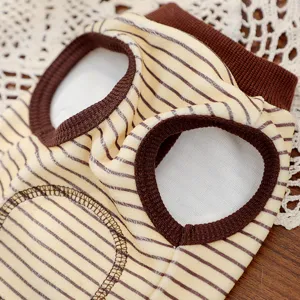 Comfortable striped pet dog clothes for autumn and winter, cute brown and yellow dog apparel.