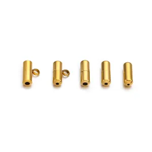 Fermoirs cylindriques à vis dorés en acier inoxydable pour bijoux DIY et colliers.