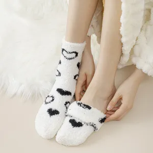 Women winter fuzzy socks cute heart plush floor socks cozy warm sleep home socks soft