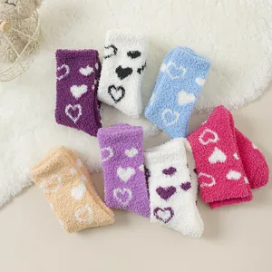 Cozy coral fleece fuzzy socks for women, cute heart pattern winter warm floor socks.