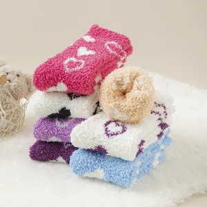 Women cozy fuzzy socks thick winter warm fleece sleeping socks heart pattern home floor socks
