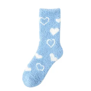 Women's fluffy coral fleece socks winter thick warm sleep floor socks with cute heart patterns