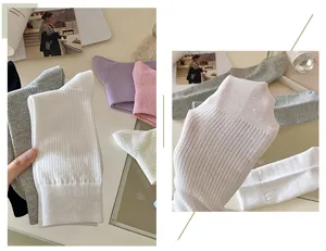 Women solid color mid-tube socks spring summer casual fine striped cotton breathable socks