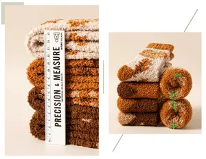 Thickened coral fleece women socks warm fluffy winter mid tube fuzzy socks stacked display.