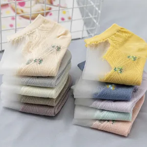 Damen dünne Kristallseide Bootssocken Sommer atmungsaktiv Netz Blumen kurze Socken