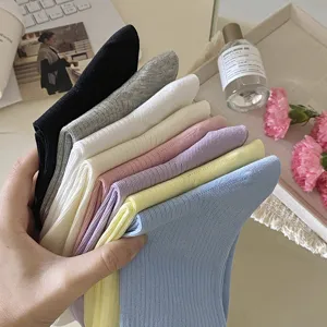 Women solid color cotton mid tube socks spring summer thin college style ribbed long socks