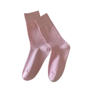Solid color mid-tube socks for women, spring and summer thin cotton fine stripe long socks.