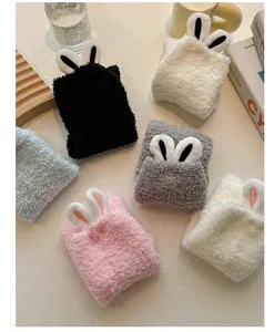 Cute 3D bunny ear coral fleece socks, thick warm winter fuzzy home sleep socks.