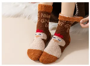 Cute Thanksgiving turkey plush fuzzy socks, thick warm mid-tube winter cozy socks detail.