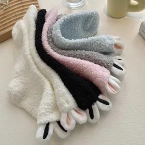 Cute fuzzy animal paw winter sleep socks, thick warm cozy hosiery for home wear.