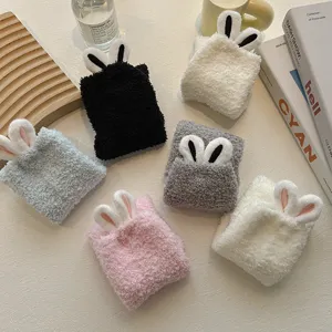 Cute 3D bunny ear coral fleece cozy mid-calf socks for women winter warm sleep socks