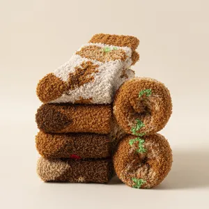 Thickened coral fleece cozy mid-calf winter socks with cute soft plush design for daily warm wear