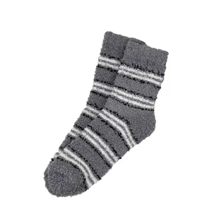 Chaussettes femme en polaire corail rayées grises, chaudes et épaisses pour l'hiver à la maison.