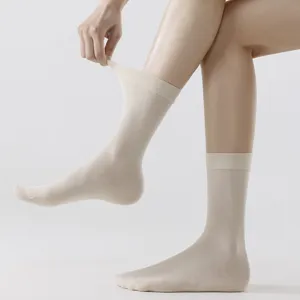 Chaussettes mi-mollet en soie unies pour femmes respirantes fines printemps été