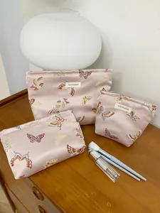 Cute butterfly print cosmetic bag set large capacity makeup pouch travel organizer