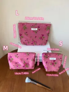 Floral embroidery canvas cosmetic bag set portable travel makeup storage pouch for women