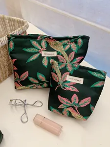 Floral cosmetic makeup bag set, portable travel storage pouch for toiletries and daily essentials.