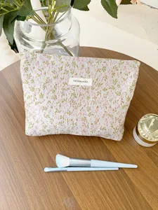 French floral embroidered makeup bag, large capacity canvas travel cosmetic organizer pouch for women and girls.