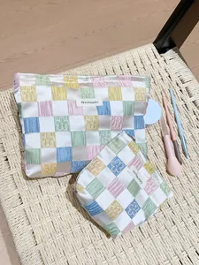 YETONADO Checkered Cosmetic Bag Set Portable Makeup Pouch Travel Toiletry Organizer Cute