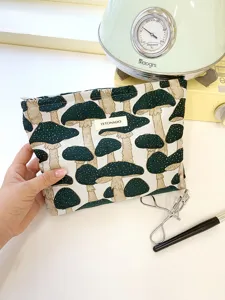 Ramie cotton linen plant embroidered cosmetic bag portable canvas storage pouch for makeup.