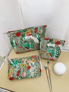 Embroidered Floral Cosmetic Bag Large Capacity Polyester Toiletry Pouch Portable Makeup Storage Bag Travel Organizer