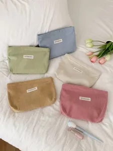 Corduroy makeup bag large capacity travel cosmetic pouch portable storage organizer set