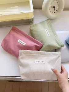 Solid color corduroy cosmetic bag portable storage pouch multi-color travel toiletry organizer
