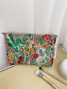 Embroidered floral cosmetic bag large capacity portable makeup pouch travel toiletry organizer