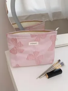 Trousse de maquillage jacquard nœud rose pochette de rangement portable pour produits de beauté