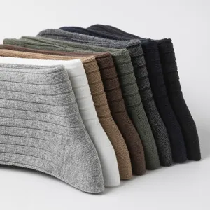 Men ribbed cotton mid tube socks casual solid color breathable comfort multi pack set