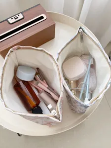 Floral print portable travel makeup cosmetic bag with large capacity storage pouch